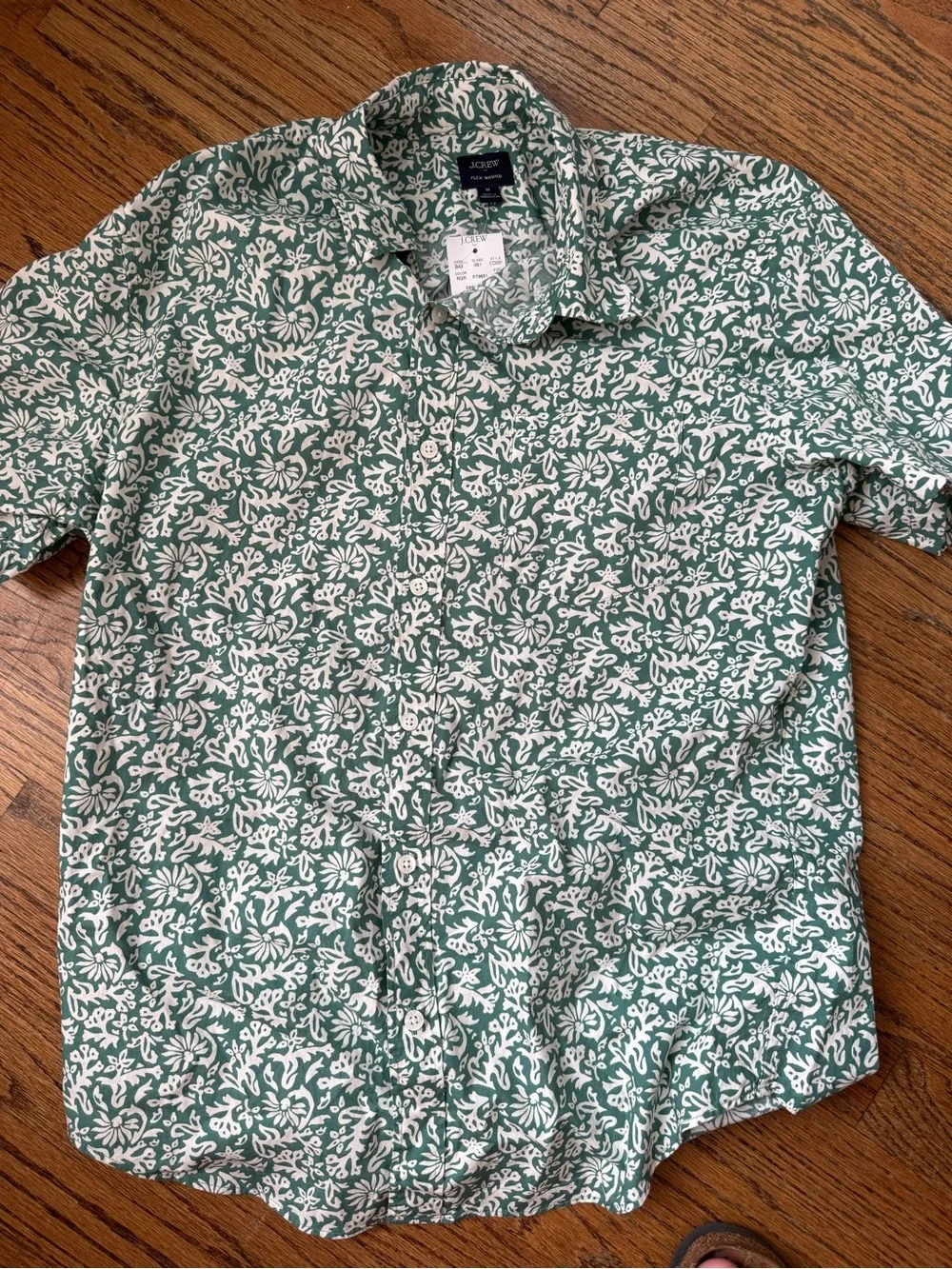 J. Crew Green and White Floral Button-Down Shirt - Men